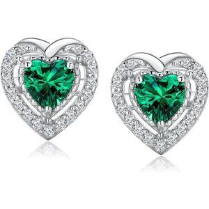 Emerald Heart Cut Earrings | 925 Sterling Silver | May Birthstone